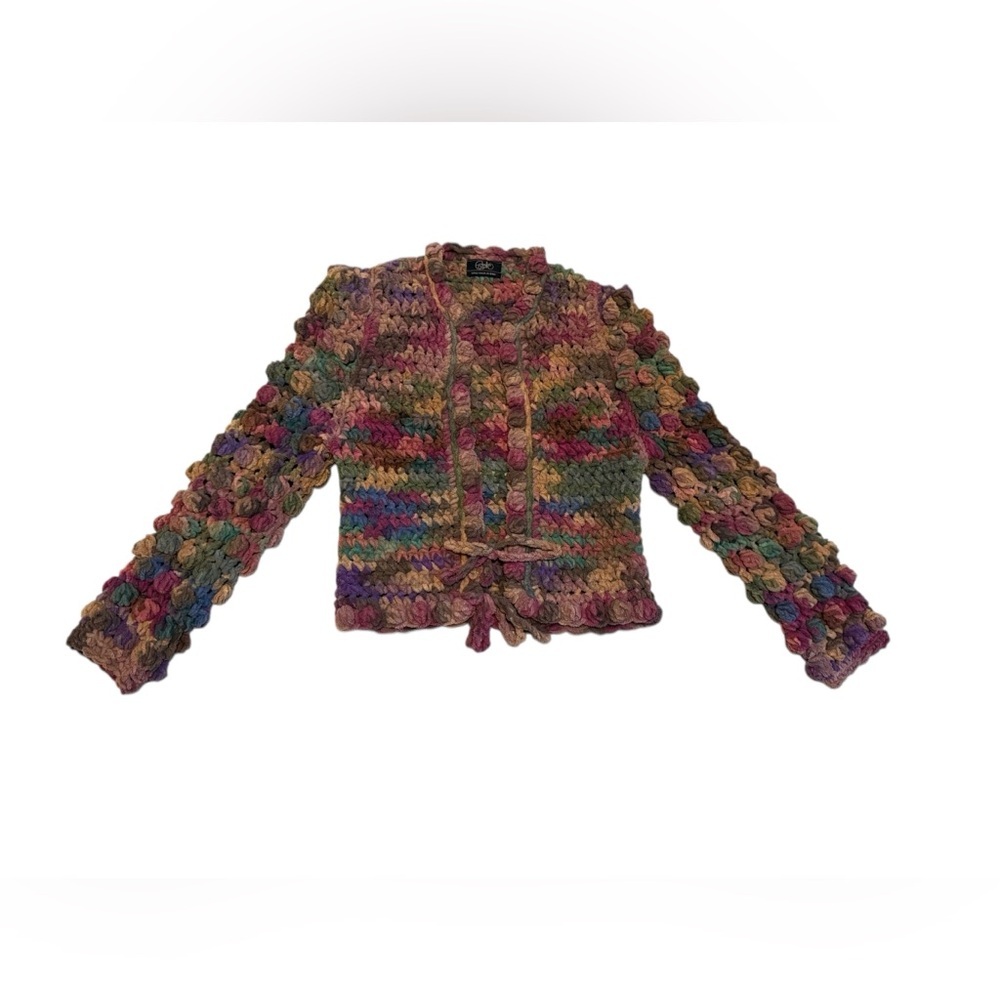 Rare Vintage 80’s Art to Wear Crotchet Estelle Gracer Earth Tone Cardigan Small